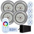 Kit 4 Refletores Led 18w RGB Inox e Comando para Iluminação Piscina Vinil