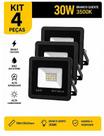 Kit 4 Refletores Led 30w Branco Quente Bivolt Prova D'água 127/220v Preto