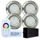 Kit 4 Refletores Led 6w RGB Inox S e Comando para Iluminação Piscina