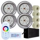 Kit 4 Refletores Led 9w Rgb Inox e Adaptadores 50mm e Comando Iluminação Piscina