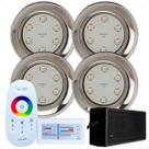 Kit 4 Refletores Led 9w RGB Inox S e Comando para Iluminação Piscina