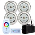 Kit 4 Refletores Led 9w RGB Inox S e Comando para Iluminação Piscina