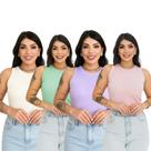 Kit 4 Regata Canelada Ribana Básica Blusinha Moda Gringa Feminina Tendência Verão Sem Manga Camiseta