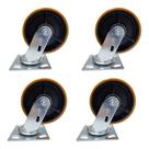 Kit 4 Roda Rodízio Giratório 6" Carga Pesada 300 kg C/ Base