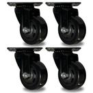 Kit 4 Rodízio 75 mm Giratório Placa Rodinha Reforçada Rolamento Esfera Para Móveis Pesador Sofá Mesa Estante Balcão
