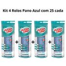 Kit 4 Rolos Pano Multiuso Azul Limpeza Flashlimp 25 Unidades Kit 4 Rolos Pano Multiuso Azul Limpeza Flashlimp 25 Unidades