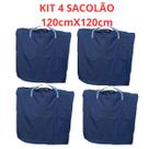 KIT 4 Sacolão Jeans 1,20x1,20 Extra grande Reforçado com Zíper e Alça de Mão