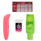 Kit 4 Sex Shop Vibrador Golfinho + Yummy Gel Comestível + Raspadinha