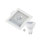 Kit 4 Spot Embutir Mr16 Quadrado Recuado Branco + Lâmpada Dicroica 4,8w 4000k