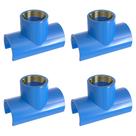 Kit 4 Tapa Furo Tee PVC/Latão Rosca 25mm x 3/4" Azul Estrela