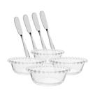 Kit 4 Tigelas De Cristal Pearl 12cm Com 4 Espátulas Geleia Manteiga Patê