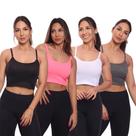 Kit 4 Top Cropped Alcinha Canelado Feminino Lisa Básica