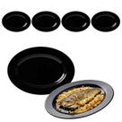 Kit 4 Travessa Bandeja Oval Rasa Opaline Preto 35cm Servir