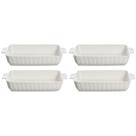 Kit 4 Travessas Refratária 31cm com Alças Porcelana Branca 1,9L Forno Mesa Posta New Bone China