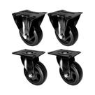 Kit 4 un roda rodízio fixo e giratório pvc preto 40mm