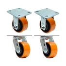 Kit 4 un roda rodízio fixo giratório poliuretano ferro pu 3"