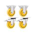 Kit 4 un rodízio fixo e giratório freio pvc amarela 3" 76mm