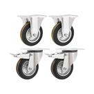 Kit 4 un rodízio fixo giratório freio borracha preta 3" 76mm