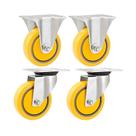 Kit 4 un rodízio roda fixo e giratório pvc amarela 3" 76mm