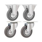 Kit 4 un rodízio roda fixo giratório borracha cinza 3" 76mm