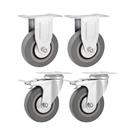 Kit 4 un rodízio roda fixo giratório freio pvc cinza 4 101mm