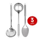 Kit 4 Utensílios de Cozinha em Inox Concha Colher Pegador Escumadeira Profissional e para o Dia a Dia