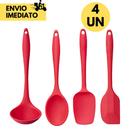 kit 4 Utensílios de Silicone para Cozinha vai ao Fogo Não Risca Panela Antiaderente p/ Cozinhar, Mas