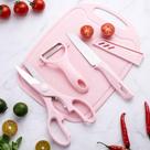 Kit 4 Utensílios Descascador Tábua Cortador Talheres Afiado Cozinha Faca Inox Tesoura