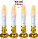 Kit 4 Velas Fina De Led Eletrônica A Bateria Combo + Castiçais