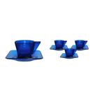 Kit 4 Xícara E Pires Cristal Azul 50Ml Plástico