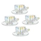 Kit 4 Xícaras Bee Com Pires De Vidro Para Chá Café 200ml