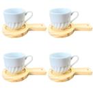 Kit 4 Xícaras Relevo Chá 250ml - Porcelana c/ pires panela Kit 4 Xícaras Relevo Chá 250ml - Porcelana c/ pires panela