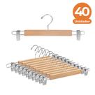 Kit 40 Cabides de madeira reta marfim natural com presilhas metal - 33cm