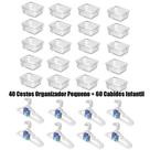 Kit 40 Cestos Organizador Pequeno 16x12x6cm + 60 Cabides Transparente Infantil