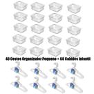 Kit 40 Cestos Organizador Pequeno 16x12x6cm + 60 Cabides Transparente Infantil