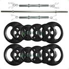 Kit 40 Kg de Anilhas Ferro + 2 Barras Maciças Zincada 40cm e Barra de 150cm
