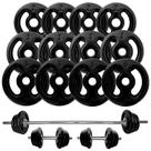 Kit 40Kg Anilhas Emborrachadas Pretas com Barras de 40cm e 1,20m Kit 40Kg Anilhas Emborrachadas Pretas com Barras de 40cm e 1,20m