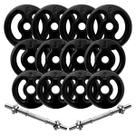 Kit 40Kg em Anilhas Emborrachadas com 2 Barras Maciça Cromada de Rosca 40cm