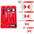 Kit 48 Talheres Berlim Aço Inox Vermelho C/ 2 Porta Talheres
