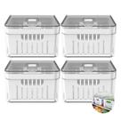 Kit 4pc Organizador De Geladeira 2,2L Com Tampa e Cesto Escorredor Legumes Frutas Verduras Acrílico