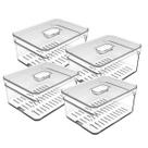 Kit 4pc Organizador De Geladeira 2,2L Com Tampa Escorredor Legumes Frutas Verduras Acrílico