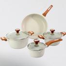 Kit 4pçs Caçarolas 16 20 24cm Frigideira 32cm Temperatti Soft Touch com Tampas de Vidro - Cor: Bianco
