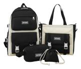 Kit 4pcs Mochilas Escolar Estojo Bolsa Juvenil Preta Branca Kit 4pcs Mochilas Escolar Estojo Bolsa Juvenil Preta Branca