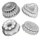 Kit 4x Mini Forma Bolo Coração, Suiça 1 E 2 Charlote 9x4cm