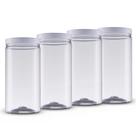Kit 4x Pote Reto Transparente 2000ml Tampa Branca de Rosca Mantimento