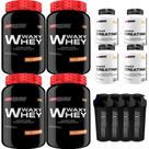 KIT 4x Whey Protein Waxy Whey 900g + 4x POWER Creatina 100g + 4x Coqueteleira - Bodybuilders