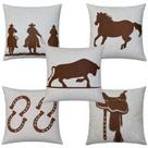 Kit 5 Almofadas Linho Aplique Couro Boi Cavalo Country 50x50