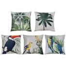 Kit 5 Almofadas Linho Bege Aves Tucano Arara Natureza 45x45