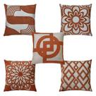 Kit 5 Almofadas Linho Bouclé Flores Listras Terracota 50x50 Kit 5 Almofadas Linho Bouclé Flores Listras Terracota 50x50