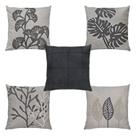 Kit 5 Almofadas Linho Com Bouclé Tulipa Flor Cinza Cru 50x50